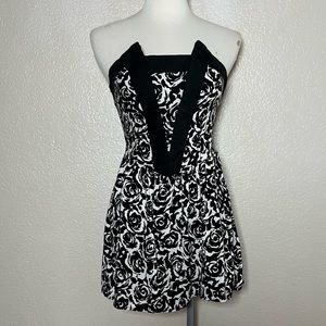 Foreign Exchange, Black and white, floral print, strapless mini dress. 2/$40